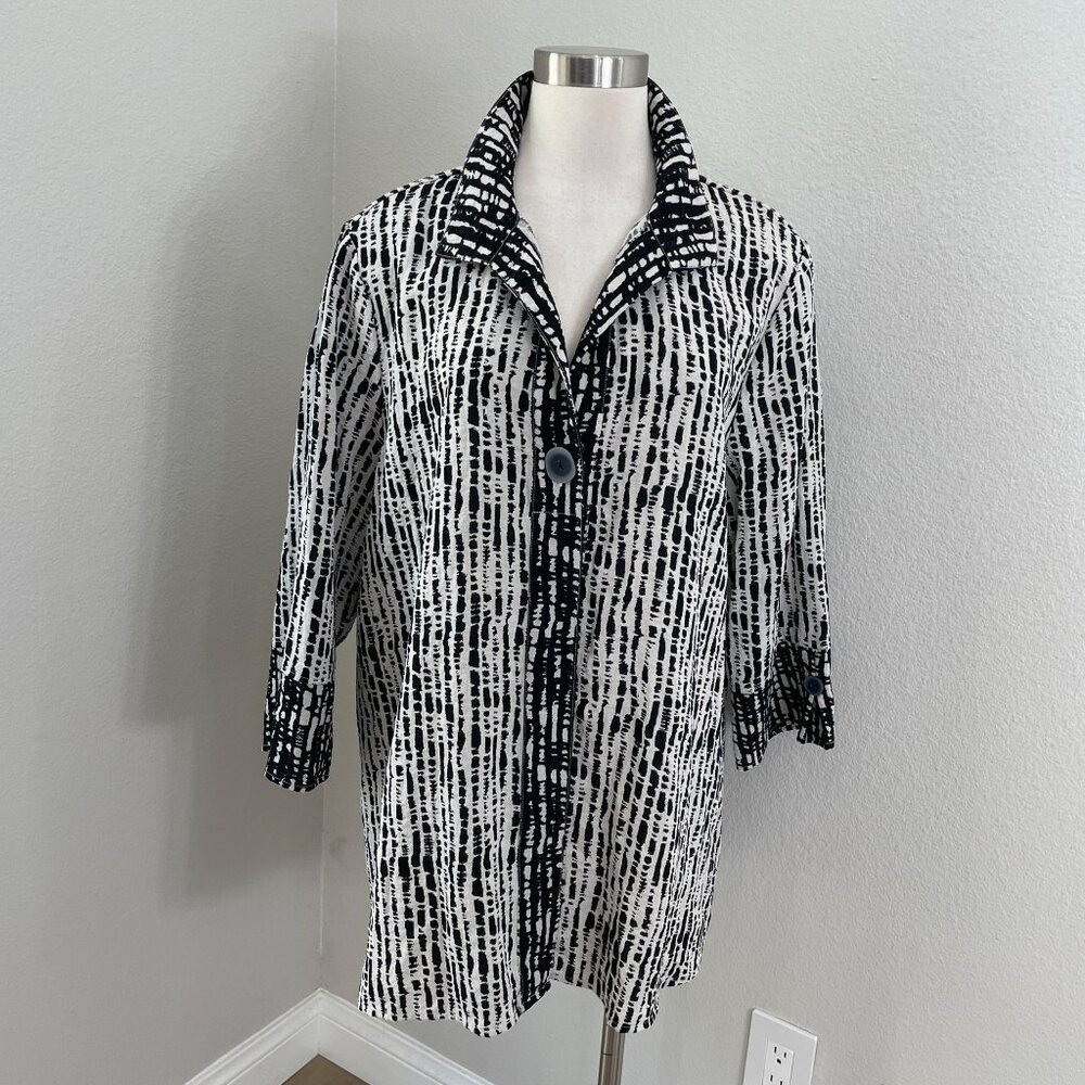 Habitat Womens XL Black White Button Up Shirt Jacket Lagenlook